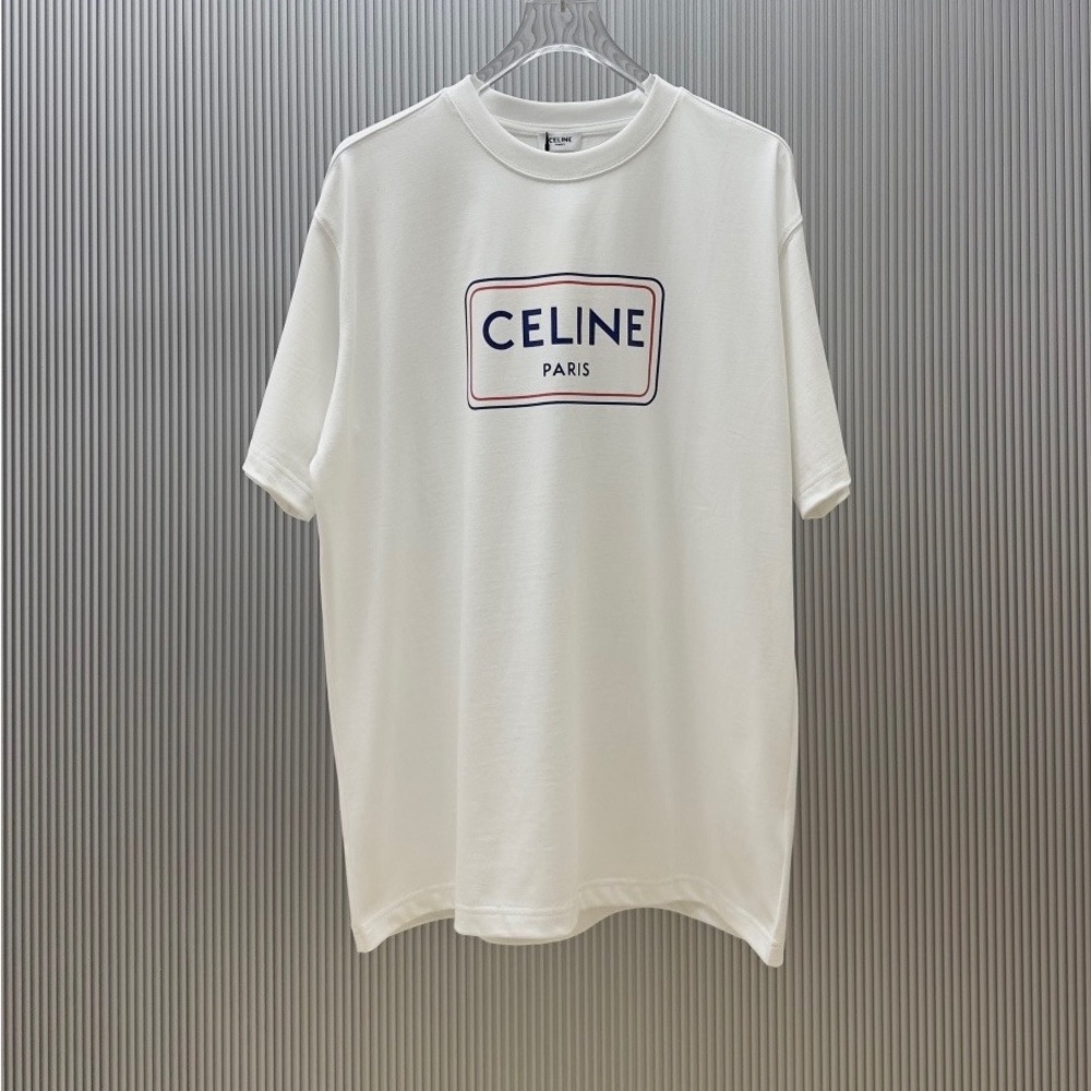 Celine Ivory Tee with Navy Logo